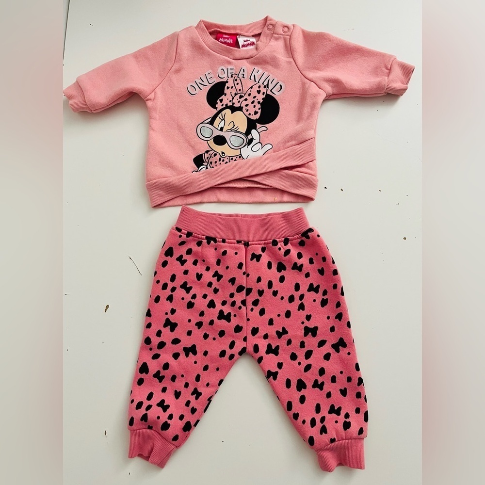 Disney Baby Minnie Mouse “One of a Kind” Pink Sweatshirt & Pants Set (0-3M)